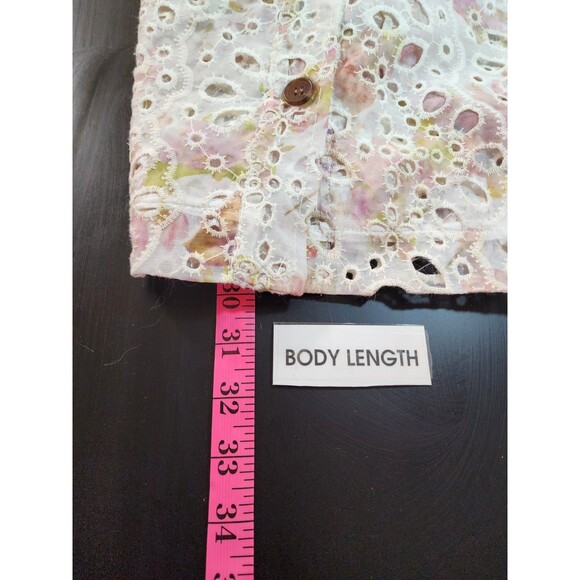 Kathy Ireland Womens XL Pink Shacket Victorian Floral Eyelet Relaxed Cottage - Picture 15 of 16